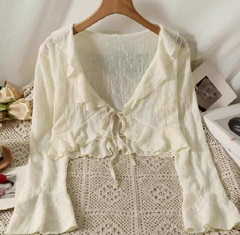 Sheer lace ruffle cardigan