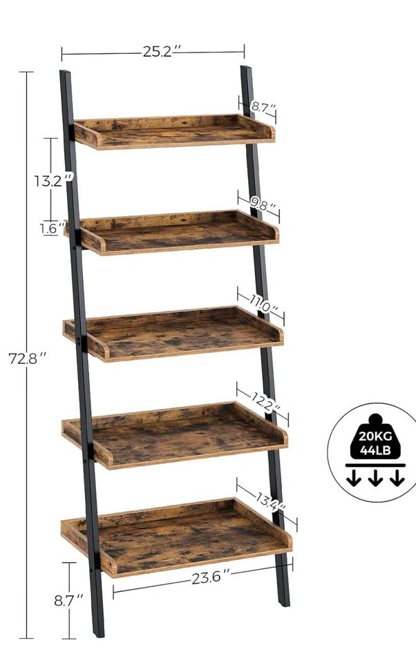 5-Tier Industrial Style Bookshelf – Rustic Wood & Black Metal - photo 5