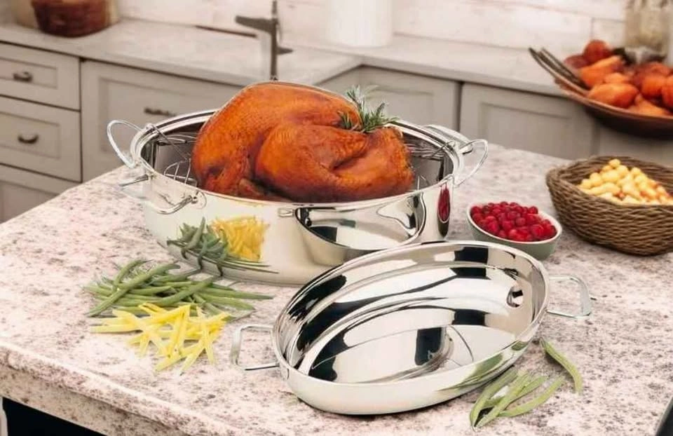 New PADERNO Stainless Steel Turkey Roaster Pan with Rack