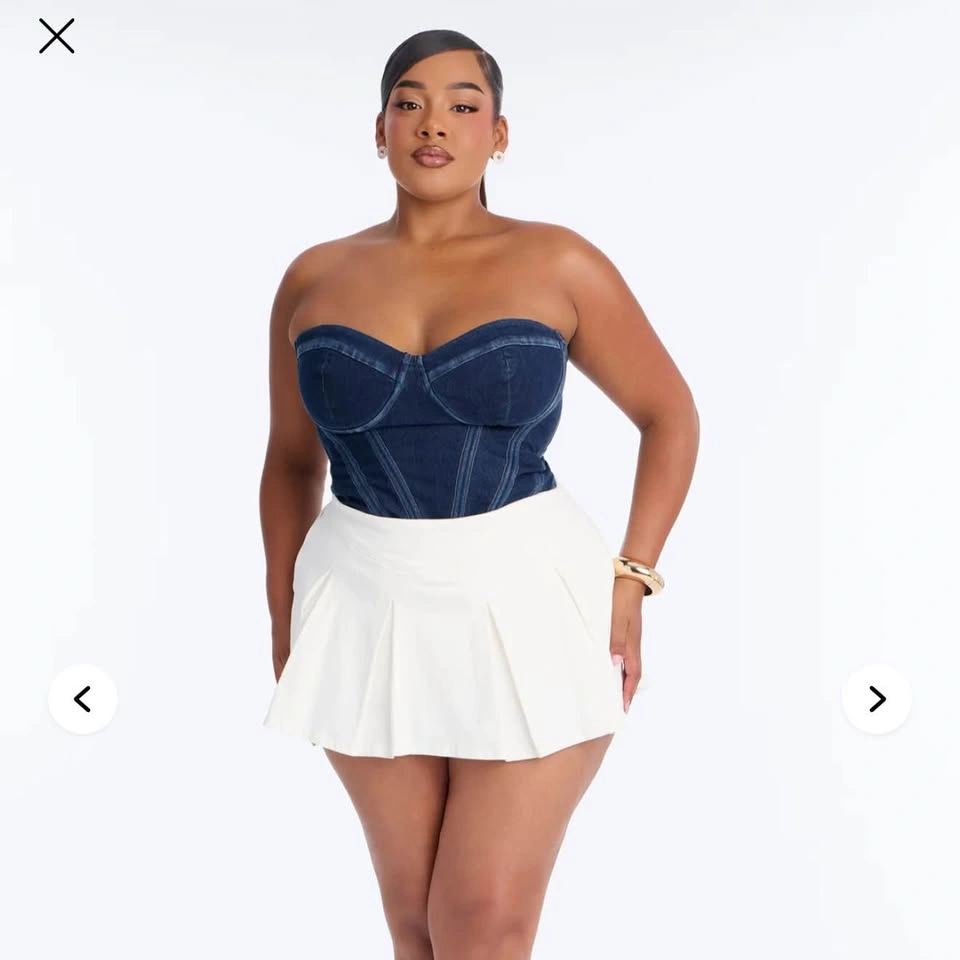 Fashion Nova White Denim Pleated Mini Skirt - Large - photo 5