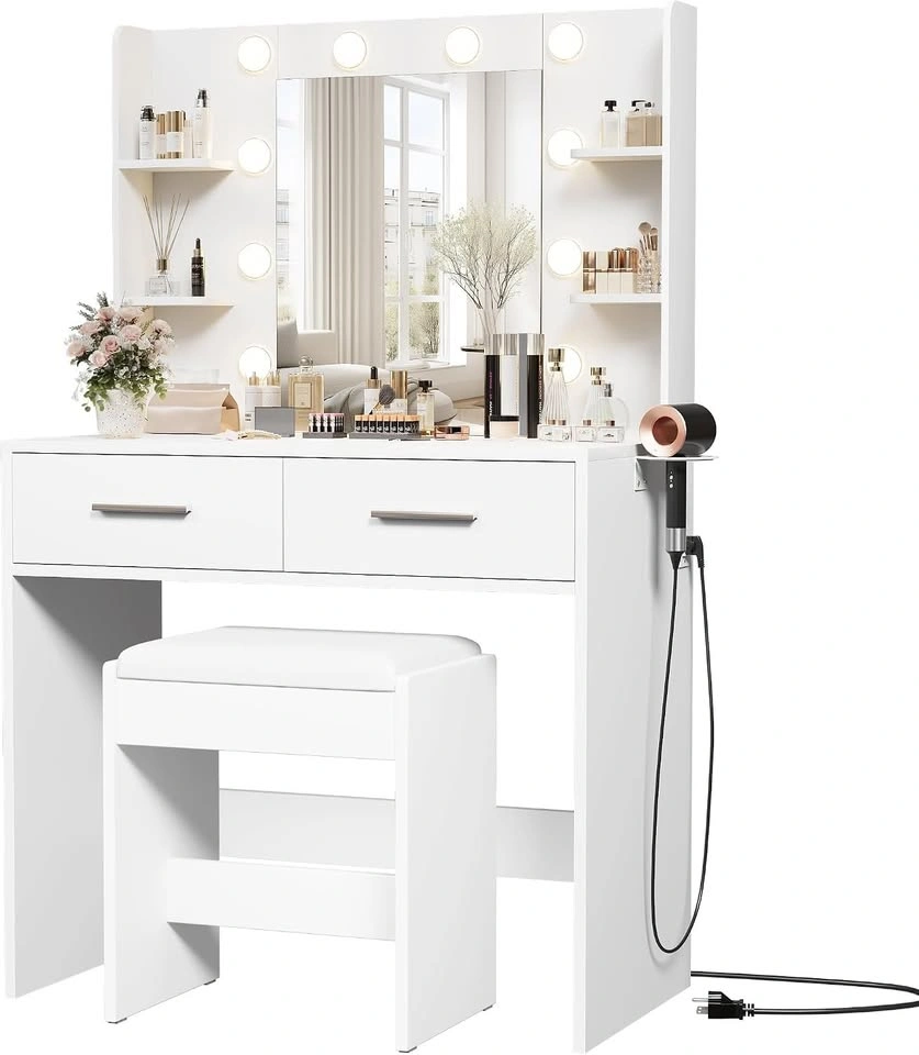 Makeup Vanity Desk with Mirror With Bench and Power Outlet - photo 2