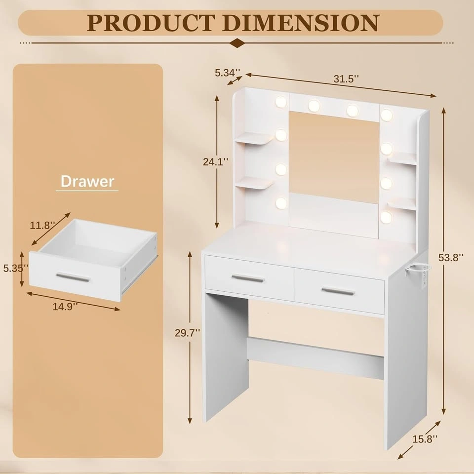 Makeup Vanity Desk with Mirror With Bench and Power Outlet - photo 5