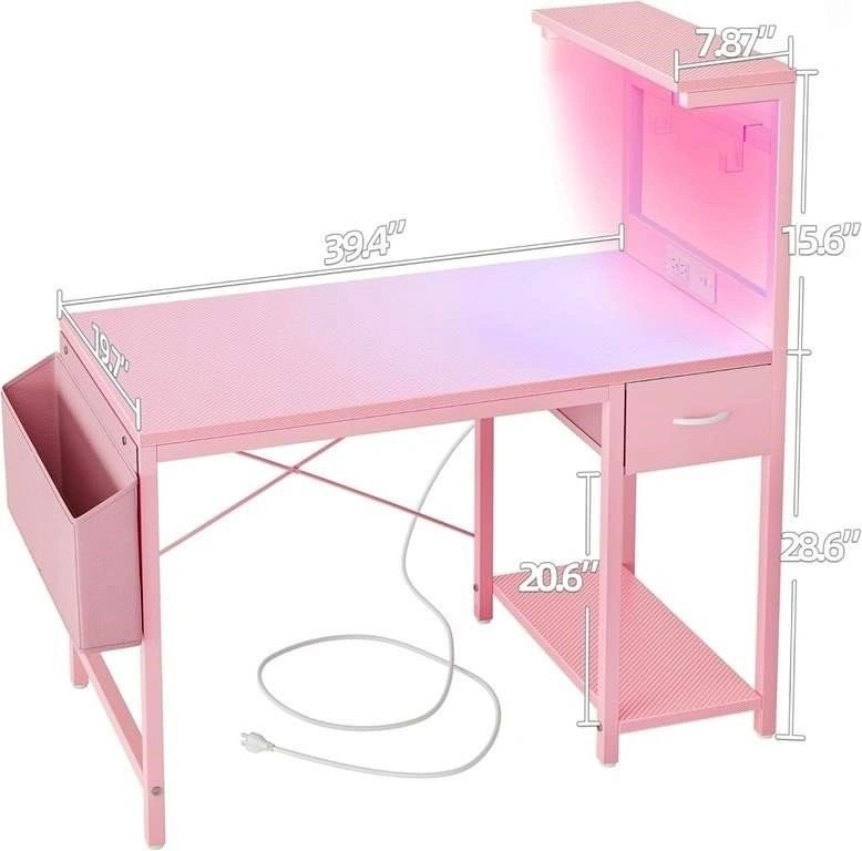 BEXEVUE Gaming Desk 40 inch with Power Outlet and LED Light