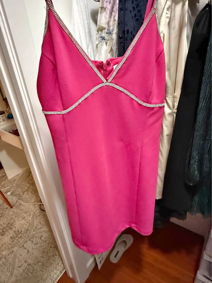 Avec Les Filles Pink Rhinestone Trim Mini Dress Size S