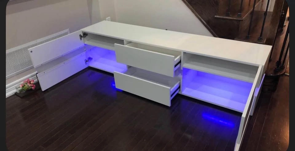 Modern High Gloss White TV Stand with LED Lights - photo 2