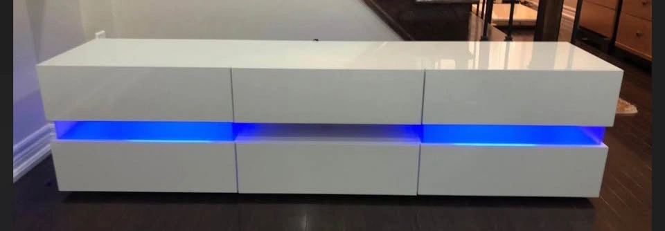 Modern High Gloss White TV Stand with LED Lights - photo 3
