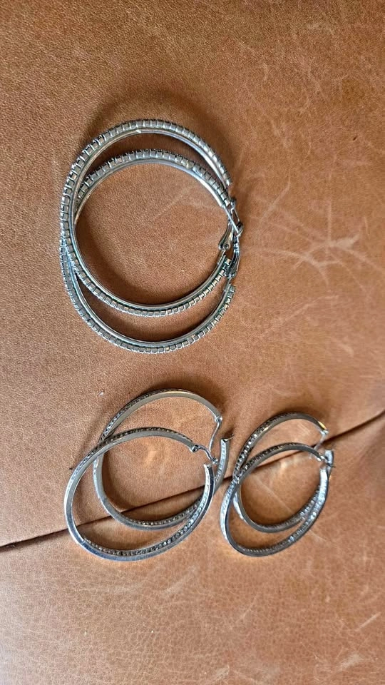 3 Pr Large Silver Rhinestone CZ Earings New