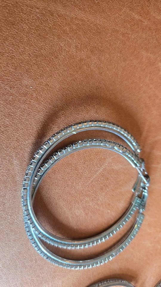 3 Pr Large Silver Rhinestone CZ Earings New - photo 2