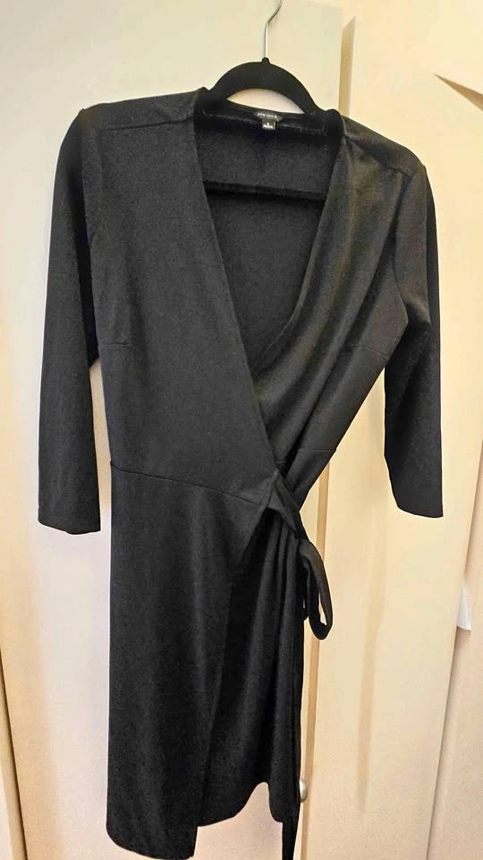 Vintage Ann Taylor Black Wrap A Line Dress Medium