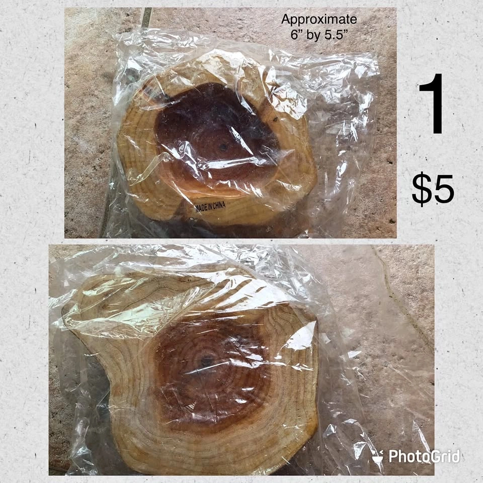 New wood with part of semi centre cut out. Coated. $5 each
