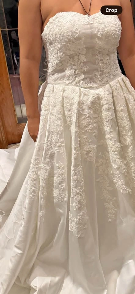 NEVER WORN- strapless corset back wedding dress with lace, size