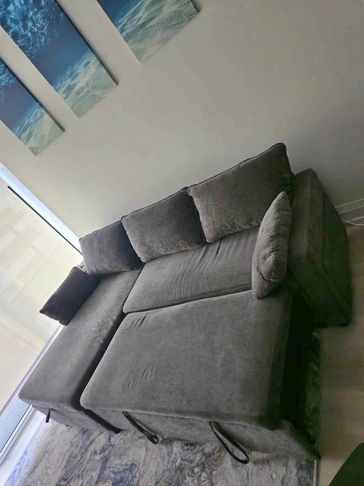Grey Fabric Sleeper Sectional Sofa with Storage Chaise