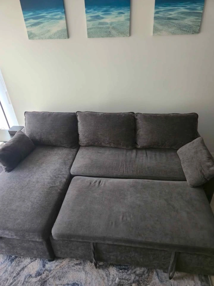 Grey Fabric Sleeper Sectional Sofa with Storage Chaise - photo 2