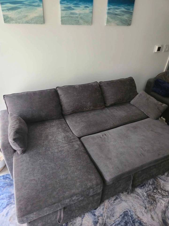 Grey Fabric Sleeper Sectional Sofa with Storage Chaise - photo 3