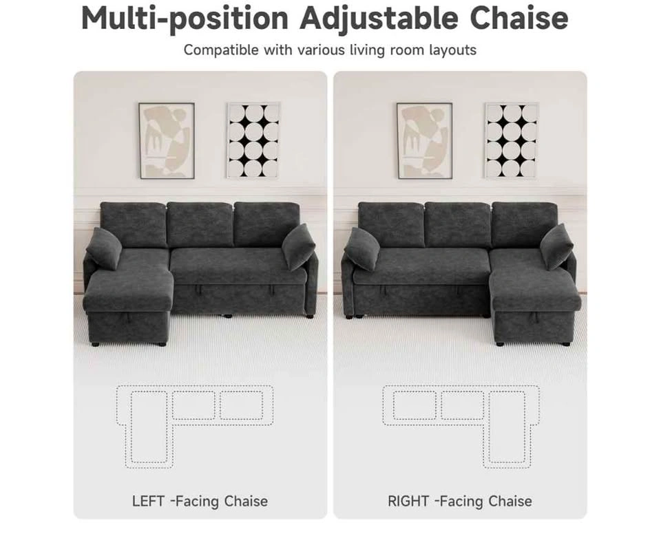 Grey Fabric Sleeper Sectional Sofa with Storage Chaise - photo 5