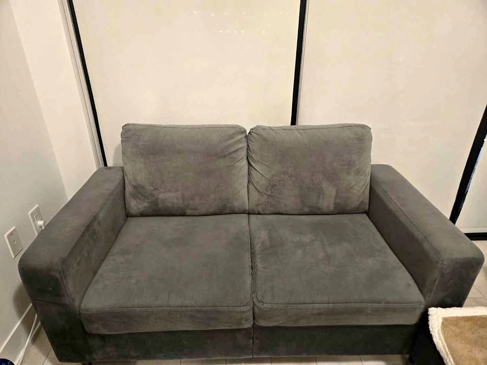 Gray Velvet Love Seat Sofa