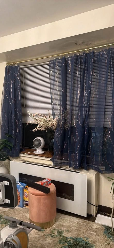 Blue and gold starred sheer curtains, 4 panels - photo 2