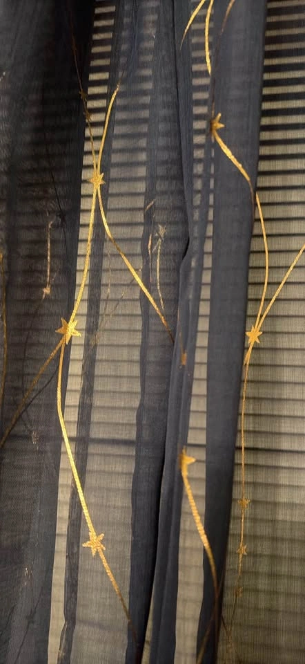 Blue and gold starred sheer curtains, 4 panels - photo 3