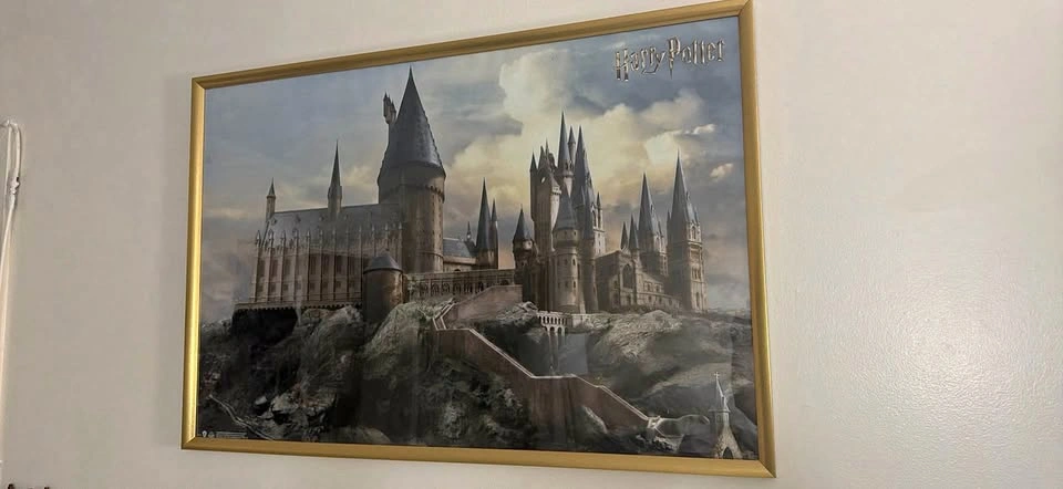 Harry Potter Hogwarts poster & gold frame, Extra large