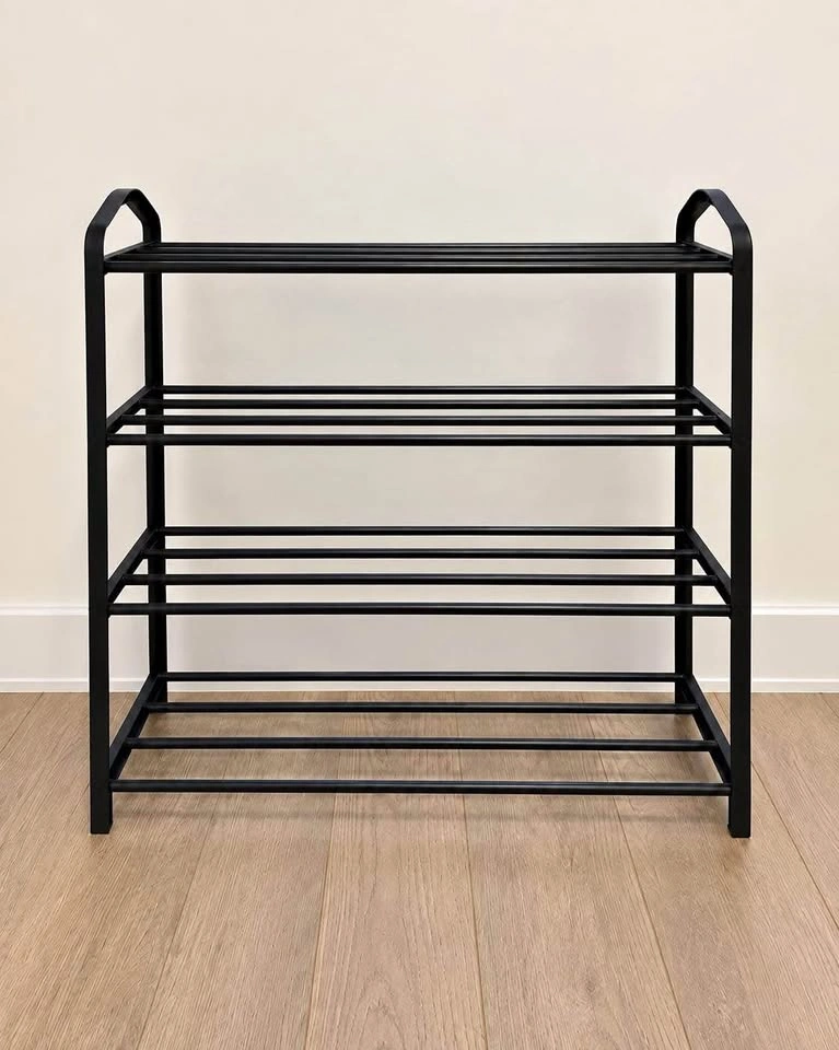 4-Tier Shoe Rack with Black Metal Rods
