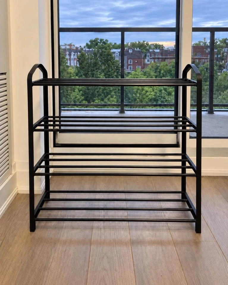 4-Tier Shoe Rack with Black Metal Rods - photo 2