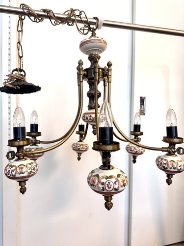 Antique RARE Capodimonte porcelain brass 6 arm chandelier