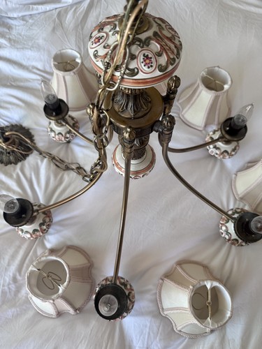 Antique RARE Capodimonte porcelain brass 6 arm chandelier - photo 3