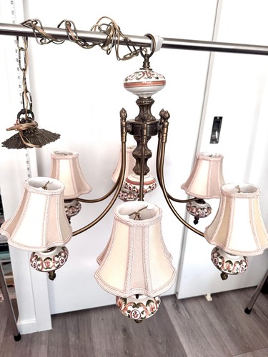 Antique RARE Capodimonte porcelain brass 6 arm chandelier - photo 5