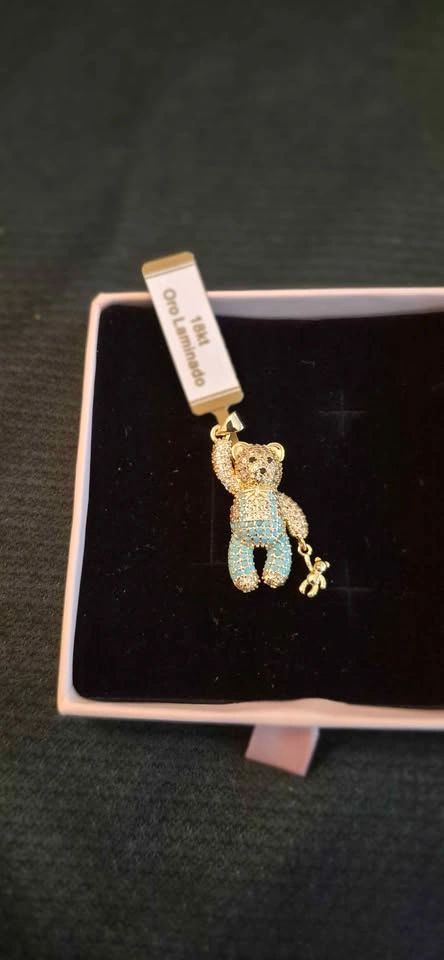 2 18kt Oro Laminado Teddy Bear Pendants - Pavé CZ - photo 2