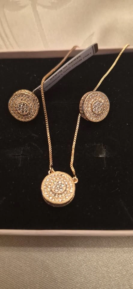18k Oro Laminado Necklace & Earrings Set – Round Pavé CZ - photo 2