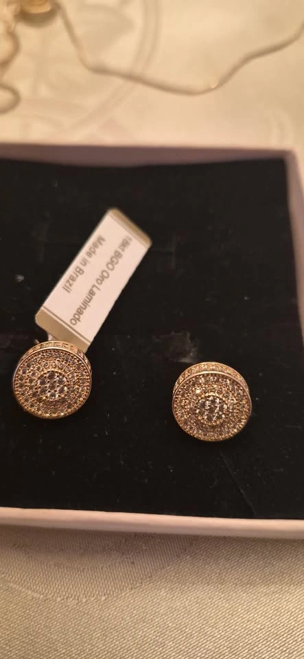 18k Oro Laminado Necklace & Earrings Set – Round Pavé CZ - photo 3