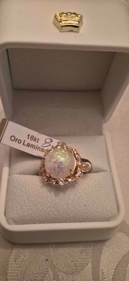 Stunning 18kt Oro Laminado Synthetic Opal Halo Ring Size 9 - photo 2