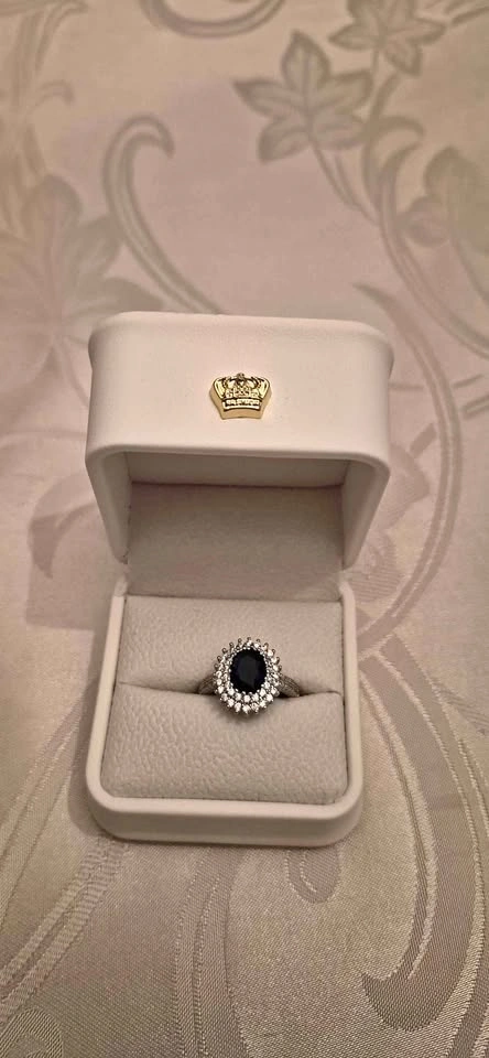 Lady Diana Style Blue Sapphire Double Halo Ring - Sizes 6 & 8