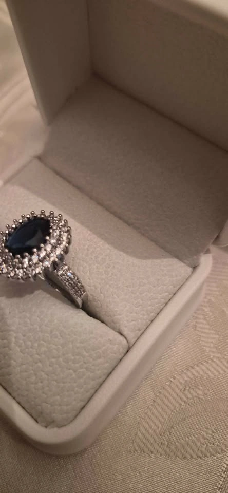 Lady Diana Style Blue Sapphire Double Halo Ring - Sizes 6 & 8 - photo 2