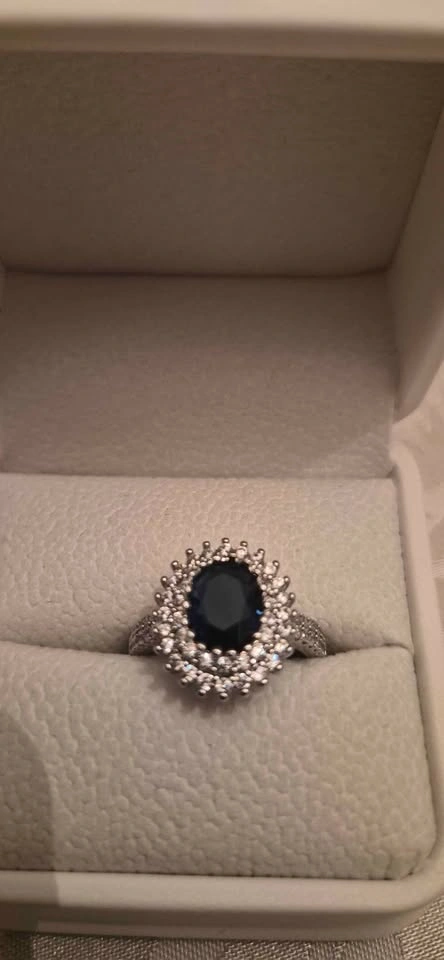 Lady Diana Style Blue Sapphire Double Halo Ring - Sizes 6 & 8 - photo 3