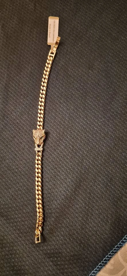 18kt Oro Laminado Panther Head Bracelet – Pavé Cuban Link