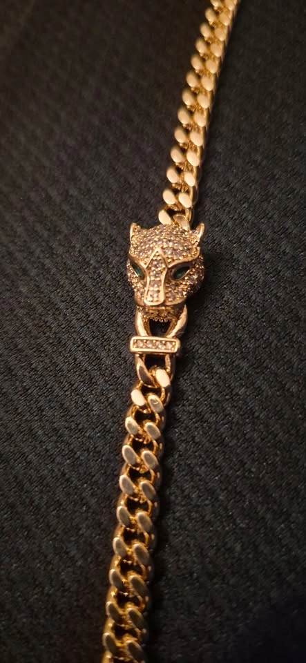 18kt Oro Laminado Panther Head Bracelet – Pavé Cuban Link - photo 2