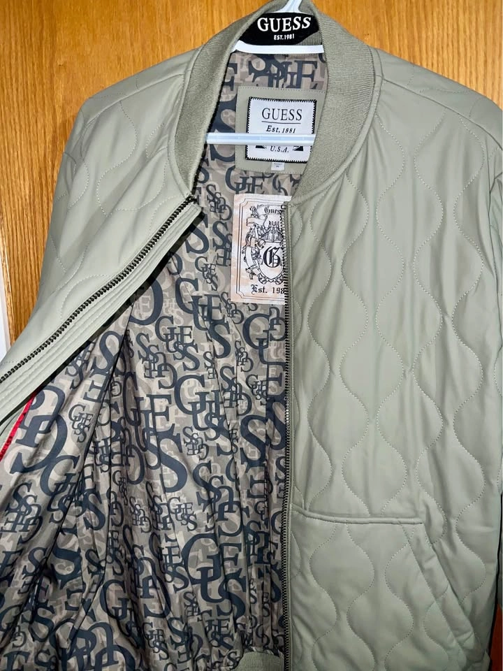 GUESS Men's Quilted Bomber Jacket – Olive Green – Size XL - photo 2
