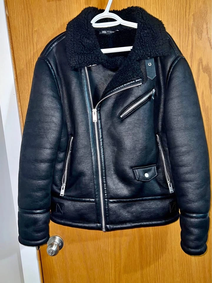 Brand New ZARA Faux Shearling Aviator Jacket – Size XL