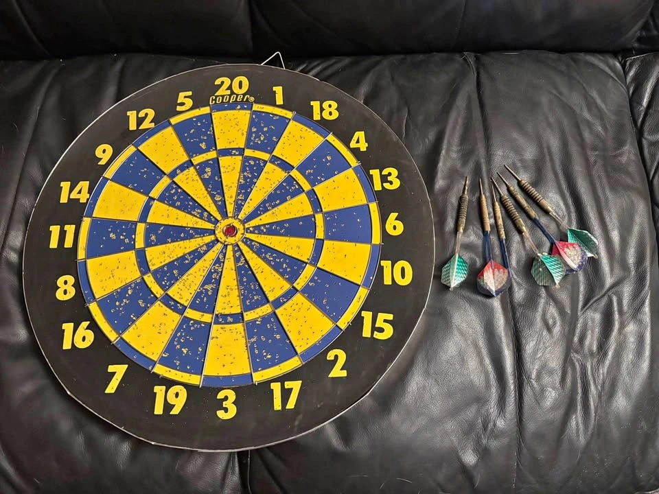 Vintage Cooper Double-Sided Dartboard with Darts - Baseball Game