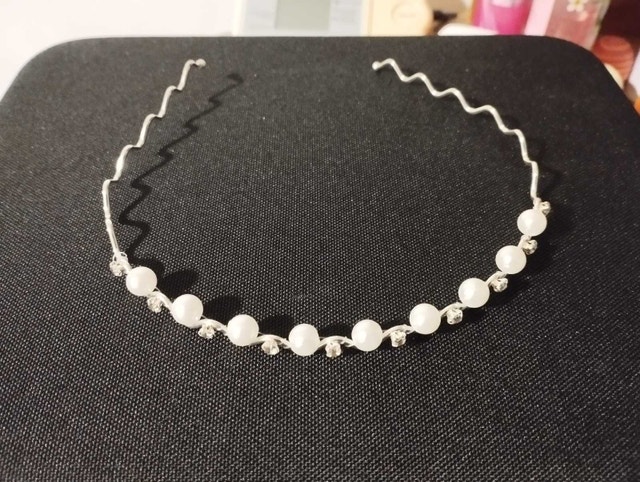 New silver pearl zircon hair flower headband bridal accessories - photo 3