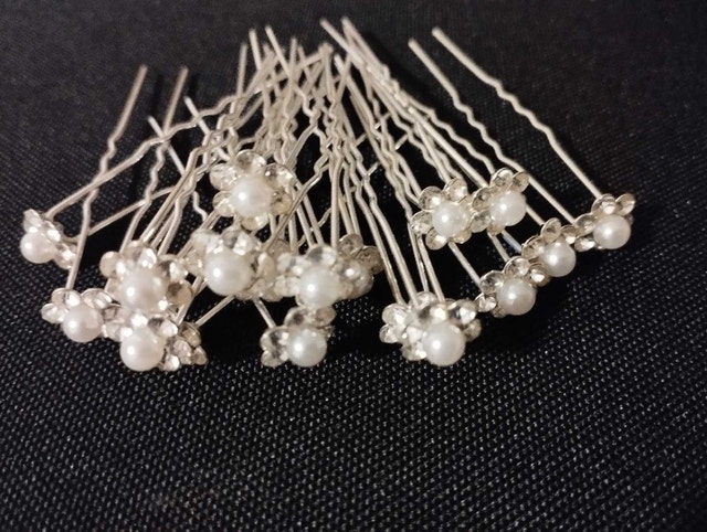 New silver pearl zircon hair flower headband bridal accessories - photo 4