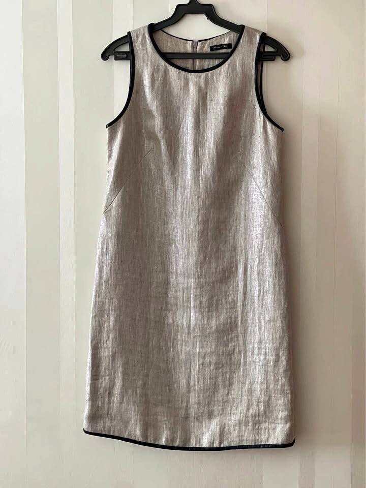 Massimo Dutti Women’s Taupe Sleeveless Shift Dress Black Trim - photo 2