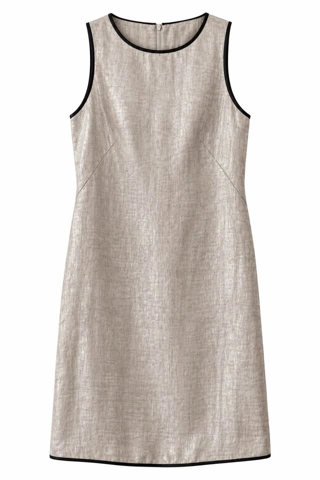 Massimo Dutti Women’s Taupe Sleeveless Shift Dress Black Trim
