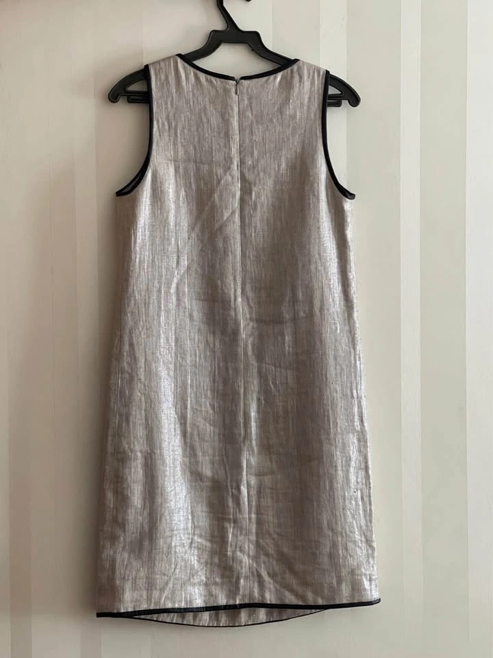 Massimo Dutti Women’s Taupe Sleeveless Shift Dress Black Trim - photo 3