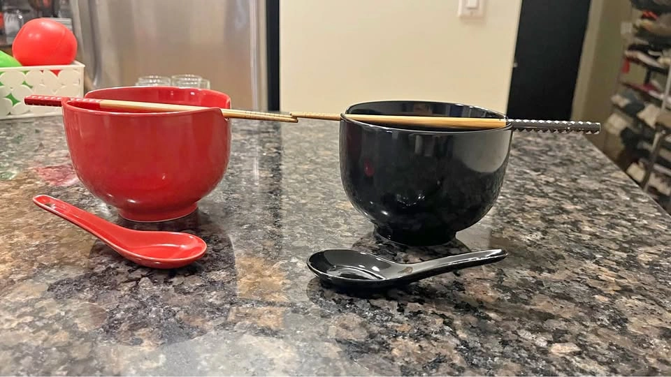 Ramen Bowl with spoons and chopsticks