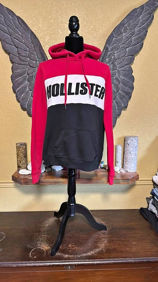 Hollister Red and Black Color-Block Sweater