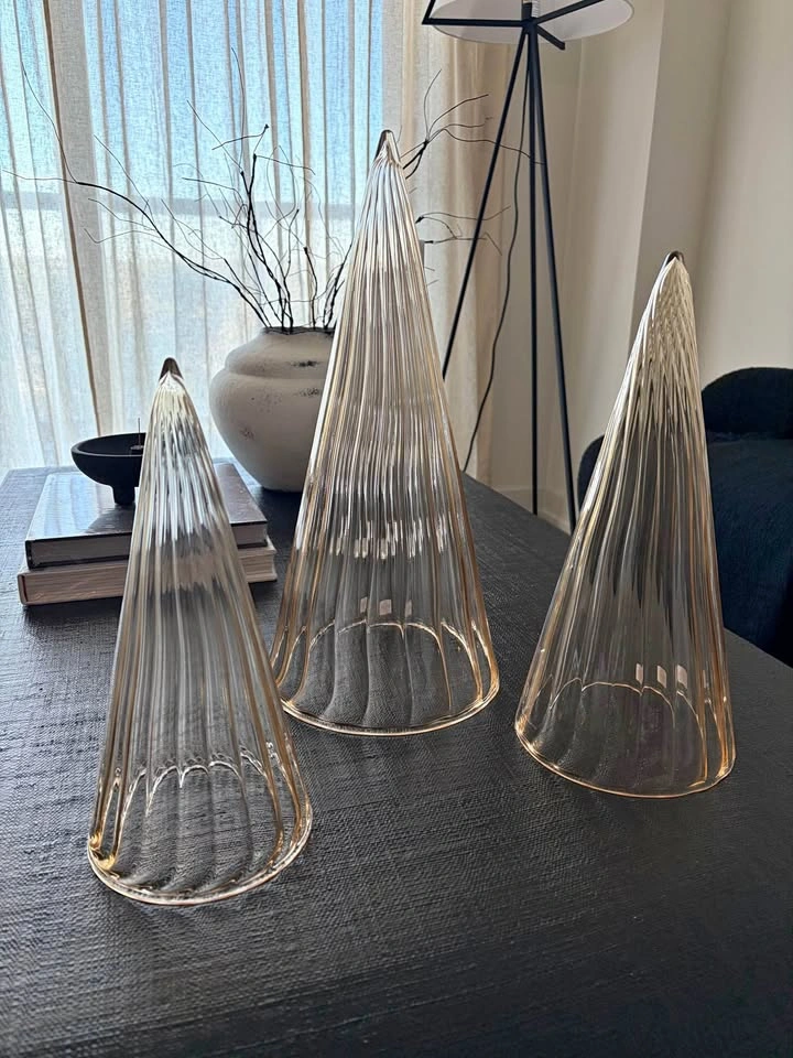 CB2 Sylvia Amber Glass Christmas Tree Figure Set Of 3