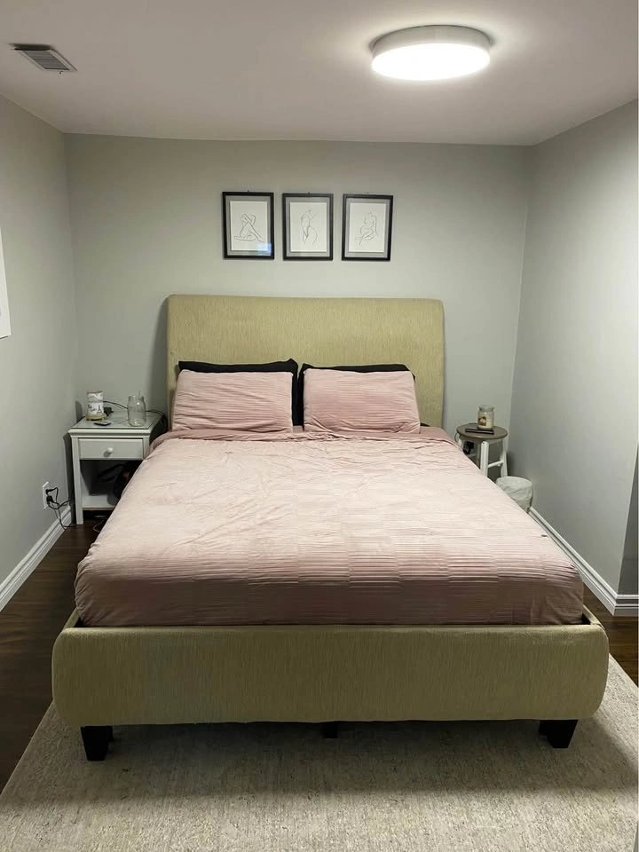 Upholstered Wingback Platform Bed Frame WITH Queen Mattress - photo 2