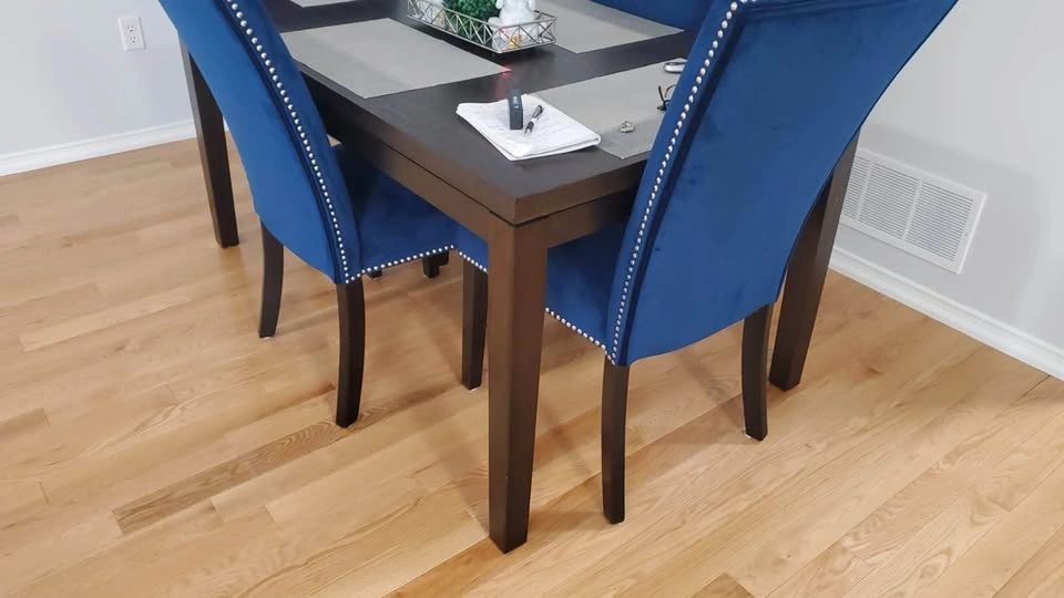 Wooden Dining Table with 4 Blue Velvet Chairs - photo 4